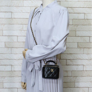 Chanel Black Matelasse Small Shoulder Vanity Bag Lambskin